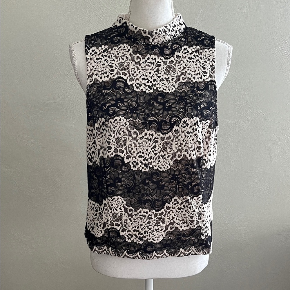 KENSIE Lace Sleeveless Mock Neck Top